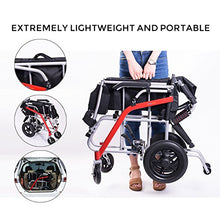 Load image into Gallery viewer, Hi-Fortune Magnesium Wheelchair 21 lbs Lightweight Transport Medical Chair with Adjustable Armrests, Hand Brakes and Cushion, Portable &amp; Folding, 18&quot; Seat, 220 lbs Weight Capacity, Red

