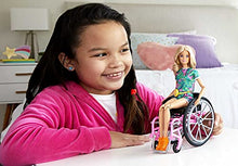 Load image into Gallery viewer, Barbie Fashionistas Doll #165, with Wheelchair &amp; Long Blonde Hair Wearing Tropical Romper, Orange Shoes &amp; Lemon Fanny Pack, Toy for Kids 3 to 8 Years Old
