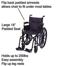 Load image into Gallery viewer, Carex Wheelchair with Large 18” Padded Seat - Wheel Chair with Adjustable and Removable Swing-Away Footrests - Folding Chair for Compact Storage, 250lb Capacity, Black
