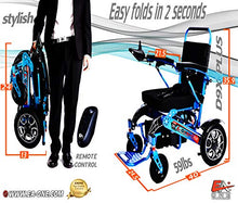 Load image into Gallery viewer, 7 Colors (XL) EAONE No.1D9X, Best Rated Exclusive Folding Lightweight Motorized Electric Wheelchair, All Terrain Dual 500W Motors, Heavy-Duty, Portable Electric Wheelchair (21.5 &#39;&#39; Seat Width)(Blue)
