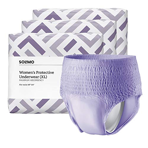 Amazon Brand - Solimo Incontinence & Postpartum Underwear for Women, Maximum Absorbency, Extra Large, 48 count, 3 Packs of 16
