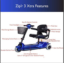 Load image into Gallery viewer, Zipr Xtra 3 Wheel Scooter - 3 Wheel Extended Wheelbase Mobility Scooter - 16&quot; Seat Electric Wheelchair - Portable &amp; Folding Mobility Scooters for Adults, Travel, Seniors, Elderly
