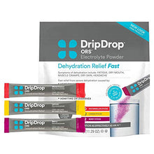 Load image into Gallery viewer, DripDrop ORS - Electrolyte Powder For Dehydration Relief Fast - For Workout, Sweating, Illness, &amp; Travel Recovery - Watermelon, Berry, Lemon Variety Pack - 32 x 8oz Servings
