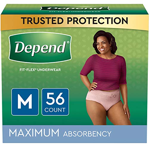 Depend FIT-FLEX Incontinence Underwear For Women, Disposable, Maximum Absorbency, Medium, Blush, 56 Count (2 Packs of 28) (Packaging May Vary)