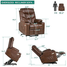 Load image into Gallery viewer, YITAHOME Electric Power Lift Recliner Chair for Elderly, Faux Leather Recliner Chair with Massage and Heat, Spacious Seat, USB Ports, Cup Holders, Side Pockets, Remote Control
