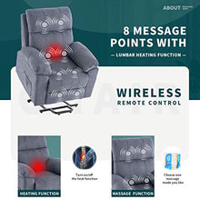 Load image into Gallery viewer, EROMMY Power Lift Recliner Chair for Elderly, Fabric Home Massage Sofa Chairs with Massage and Heat, Wireless Remote Control, Side Pocket, Linen Grey
