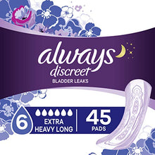 Load image into Gallery viewer, Always Discreet Incontinence &amp; Postpartum Incontinence Pads for Women, Overnight Absorbency, Extra Heavy Long, 45 Count
