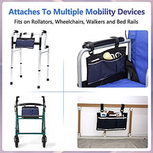 Load image into Gallery viewer, Walker Bag Wheelchair Electric Scooter Bag Travel Carry Bag Pouch Armrest Side Organizer Mesh Storage Cover - Fits Most Bed Rail, Scooters, Walker, Power &amp; Manual Electric Wheelchair (Dark Blue)
