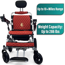 Load image into Gallery viewer, MALISA Electric Wheelchair for Adults, Portable All Terrain Lightweight Wheelchairs, Foldable Motorized Power Wheel Chair, Remote Control Leather Wheelchair (17.5&quot; Seat) (Red, Silver Frame)
