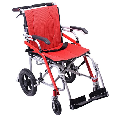 Hi-Fortune Magnesium Wheelchair 21 lbs Lightweight Transport Medical Chair with Adjustable Armrests, Hand Brakes and Cushion, Portable & Folding, 18