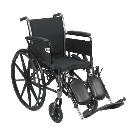 Drive Medical Cruiser III Light Weight Wheelchair with Various Flip Back Arm Styles and Front Rigging Options, Flip Back Removable Full Arms/Elevating Leg Rests, Black, 18 Inch