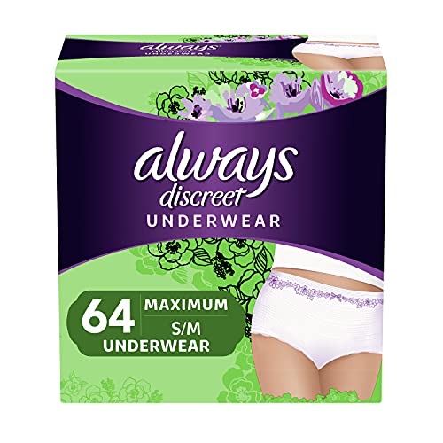 Always Discreet Incontinence & Postpartum Incontinence Underwear for Women, Small/Medium, Maximum Protection, Disposable (32 Count, Pack of 2-64 Count Total)