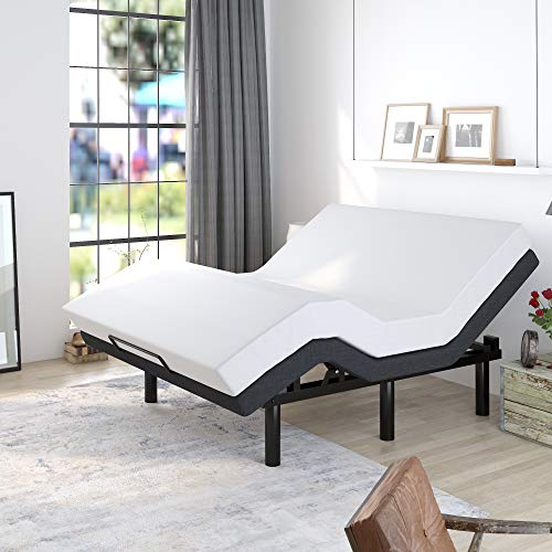Allewie Adjustable Bed Base Frame / Queen Size Bed Upholstered Frame Head and Foot Incline / Wireless Remote Control / Wood Board Support with Upholstered Attached/ (Queen Adjustable Bed Only)