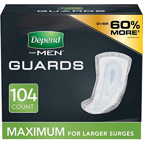 Depend Incontinence Guards/Bladder Control Pads for Men, Maximum Absorbency, 104 Count (2 Packs of 52) (Packaging May Vary)