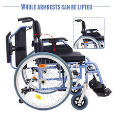 Load image into Gallery viewer, Medwarm Aluminum Multifuctional Manual Wheelchair with Flip Back Armrests, Swing Away Footrests and 24 Inch Rear Wheels, Blue
