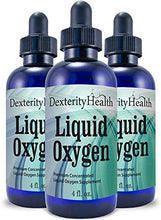 Load image into Gallery viewer, Dexterity Health Liquid Oxygen Drops, 3-Pack of 4 oz. Dropper-Top Bottles, Vegan, All-Natural, Safe and Sterile, Proprietary Blend of Oxygen-Rich Compounds,
