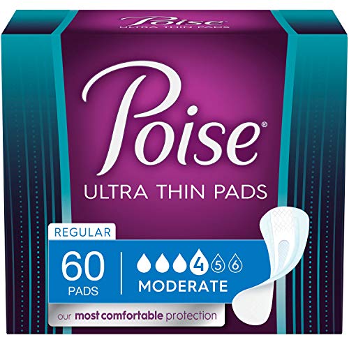 Poise Ultra Thin Incontinence Pads for Women, Moderate Absorbency, Regular Length, 60 Count (Packaging May Vary)