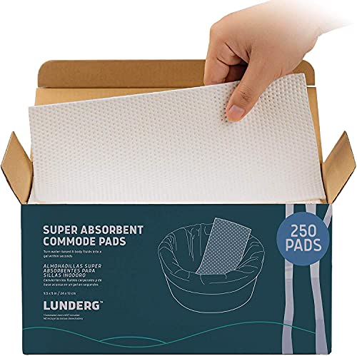 Lunderg Super Absorbent Commode Pads - Medical Grade Value Pack 250 Count - for Bedside Commode Liners Disposable, Adult Commode Chair, Portable Toilet Bags or Camping - Make Life so Much Easier