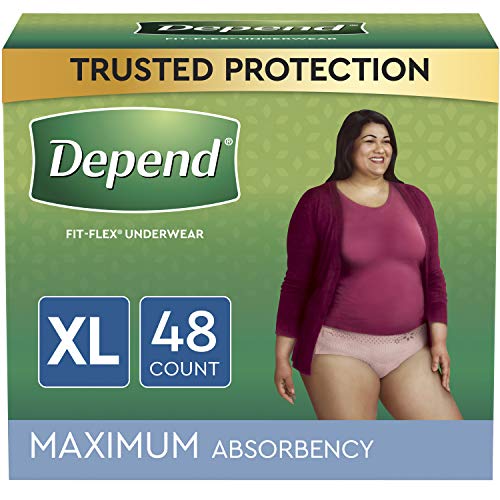 Depend FIT-FLEX Incontinence Underwear For Women, Disposable, Maximum Absorbency, Extra-Large, Blush, 48 Count (2 Packs of 24) (Packaging May Vary)