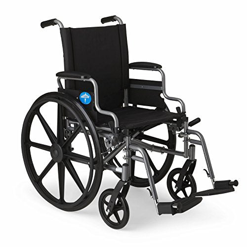 Medline Lightweight and User-Friendly Wheelchair with Flip-Back Desk Arms and Swing-Away Leg Rests for Easy Transfers, Gray, 20” x 18