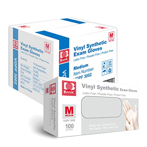 Basic Medical Clear Vinyl Exam Gloves - Latex-Free & Powder-Free - VGPF3002 (Case of 1,000), Medium