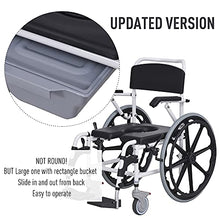 Load image into Gallery viewer, HomCom Rolling Shower Wheelchair Bath Toilet Commode Bariatric with 24&quot; Wheels, Detachable Bucket &amp; Shower-Proof Design, Black
