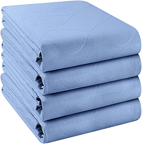 Utopia Bedding Waterproof Incontinence Pads Quilted Washable & Absorbent Bed Pad for Adults and Kids 34 x 52 inches (Pack of 4, Blue)