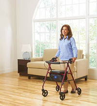 Load image into Gallery viewer, Medline Freedom Mobility Lightweight Folding Aluminum Rollator Walker with 6-inch Wheels, Adjustable Seat and Arms, Burgundy
