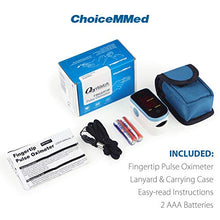 Load image into Gallery viewer, CHOICEMMED Sky Blue Finger Pulse Oximeter - Blood Oxygen Saturation Monitor - SPO2 Pulse Oximeter - Portable Oxygen Sensor with Included Batteries - O2 Saturation Monitor with Carry Pouch

