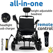 Load image into Gallery viewer, 2022 Model New IQ-8000 Reclining Remote Control Electric Wheelchair - Ultra Lightweight 49 lbs, 17.5&quot; Wide Seat, Foldable Travel Motorized Electric Power Scooter Travel Safe Heavy Duty Wheelchair
