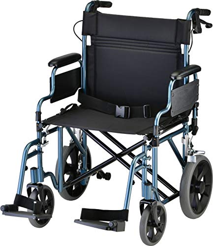 NOVA Heavy Duty Bariatric Transport Chair with 400 lb. Weight Capacity, 22” Extra-Wide Seat with Locking Hand Brakes, Flip Up Arms (for Easy Transfer), Anti-Tippers, 12” Rear Wheels, Color Blue