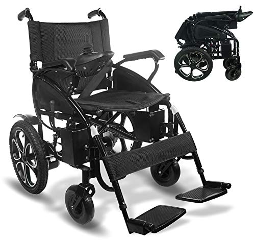Foldable Electric Wheelchair for Adults and Seniors | Heavy Duty, Long Range, Airplane Approved, Lightweight | Portable Motorized Wheelchair (Black-Black)