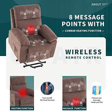 Load image into Gallery viewer, EROMMY Power Lift Recliner Chair for Elderly, Fabric Home Massage Sofa Chairs with Massage and Heat, Wireless Remote Control, Side Pocket, Linen Brown
