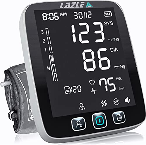 ALL NEW 2021 LAZLE Blood Pressure Monitor - Automatic Upper Arm Machine & Accurate Adjustable Digital BP Cuff Kit - Largest Backlit Display - 200 Sets Memory, Includes Batteries, Carrying Case