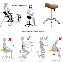 Load image into Gallery viewer, FRNIAMC Professional Saddle Stool with Wheels Ergonomic Swivel Rolling Height Adjustable for Clinic Dentist Beauty Salon Tattoo Home Office (Camel)
