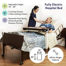 Load image into Gallery viewer, Full Electric Hospital Bed with Premium Foam Mattress and Half Rails Included - for Home Care Use and Medical Facilities - Fully Adjustable, Easy Transport Casters, Remote - 80&quot; x 36&quot;
