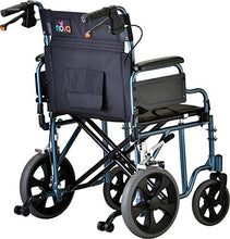 Load image into Gallery viewer, NOVA Heavy Duty Bariatric Transport Chair with 400 lb. Weight Capacity, 22” Extra-Wide Seat with Locking Hand Brakes, Flip Up Arms (for Easy Transfer), Anti-Tippers, 12” Rear Wheels, Color Blue
