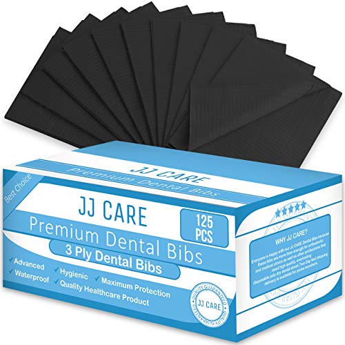 JJ CARE [Upgraded] Pack of 125 Black Dental Bibs, 3 Ply Waterproof Bibs 13