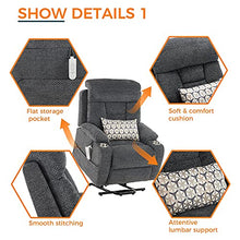 Load image into Gallery viewer, J&amp;L Furniture Power Lift Chair with Three OKIN Motor Electric Lift Recliner Chair for Elderly with Lumbar Support Lays Flat Home Sofa Chairs with Cup Holder and Side Pocket Chenille(Charcoal-Grey)
