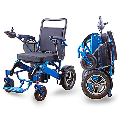 ActiWe Electric Wheelchairs for Adults –Portable Foldable Motorized Wheelchair w/ Remote Control – All Terrain Long Range (Up to 20 Miles w/ 20AH Battery) Super Power (600 W) Wheel Chair (Blue Frame)