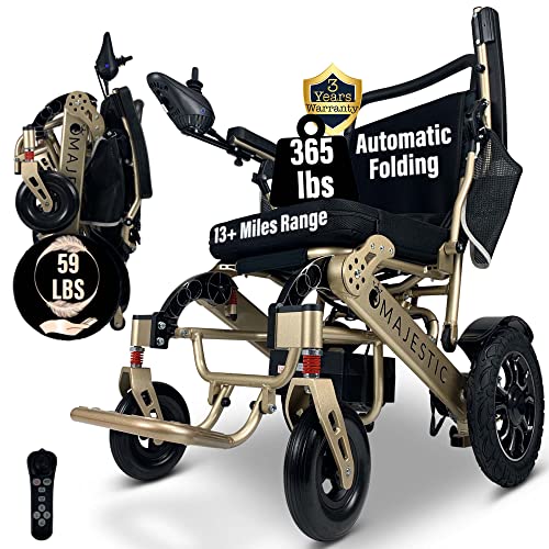 MALISA Electric Wheelchair, Automatic Folding Power Wheelchair for Adults, Foldable Motorized Wheel Chair with Remote Control, Portable Lightweight All Terrain Electric Wheelchairs (Bronze Frame)