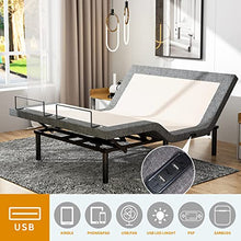 Load image into Gallery viewer, Adjustable Bed Base Wireless Remote Independent Head and Foot Bed Incline Max 850LB Heavy Duty Adjustable Bed Frames with Mattress Retainer Bar/USB Ports/Side Bag/Flat Button, Quick Assembly, Queen
