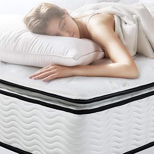 EASELAND King Size Mattress - 12 inch Bamboo Pillow Top Hybrid Mattress, Innerspring & Gel Memory Foam Mattress in a Box - Individually Encased Pocket Coils for Supportive & Pressure Relief