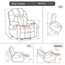 Load image into Gallery viewer, Mcombo Electric Power Lift Recliner Chair Sofa with Massage and Heat for Elderly, 3 Positions, 2 Side Pockets and Cup Holders, USB Ports, Fabric 7040 (Medium, Gray)
