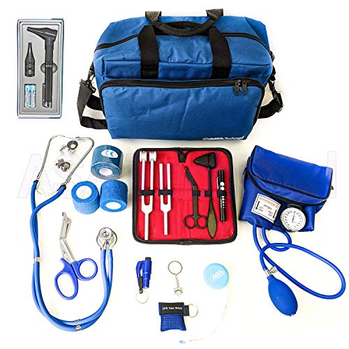 ASATechmed Nurse Starter Kit - Stethoscope, Blood Pressure Monitor, Tuning Forks, and More - 18 Pieces Total (Blue)