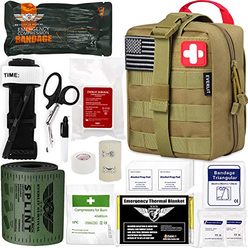 EVERLIT Emergency Trauma Kit GEN-I, Multi-Purpose SOS Everyday Carry IFAK for Wilderness, Trip, Cars, Hiking, Camping, Father’s Day Birthday Gift for Him Men Husband Dad Boyfriend (GEN-1 Tan)